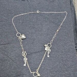 Silver Heart and Key Charm Necklace